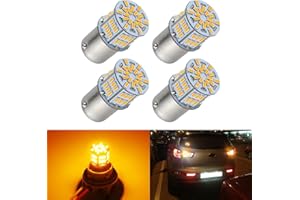 iFunyLED 4PCS 1156 LED Bulb Back Up Reverse Light 12V Super Bright 1141 1003 BA15S LED Replacement Light Kit Set for Car Back Up Reverse Tail Brake Turn Signal Blinker Lights - Amber Yellow