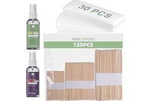 BLITZWAX 120pcs Wooden Waxing Sticks Kit for Hard Wax Hair Removal, Eyebrow Large and Small Applicators for Face, Body, and Lip, with 30 Wax Papers and Oils, Ideal for Women’s At-Home Waxing