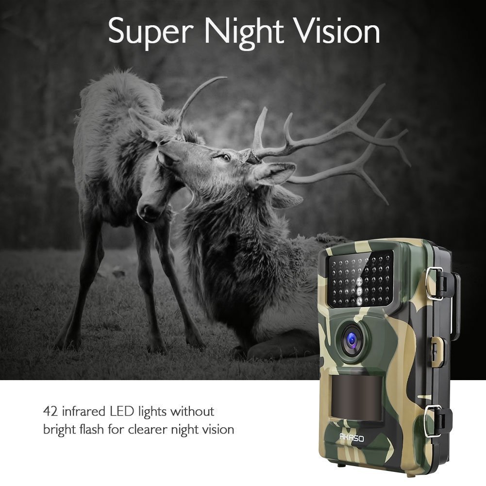 AKASO 14MP Trail Camera Night Vision 1080P Hunting Camera IP66 Waterproof Game Camera 120 Degree Wide Angle with 2.4 Inch LCD- Loop Recording