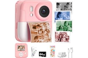 MINIBEAR Kids Camera Instant Print Color Photos, Dual-Lens Instant Print Camera for Kids, Toddler Portable Travel Digital Camera Toy for 6 7 8 Year Old Boys Girls Christmas Birthday Gifts 64GB Card