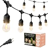 Brightech Ambience Pro LED String Lights - 48 Ft Commercial Grade Patio Lights Outdoor Waterproof - Heavy Duty Porch String Lights for Backyard, Christmas - Dimmable Vintage Edison 1W 15 Bulbs,