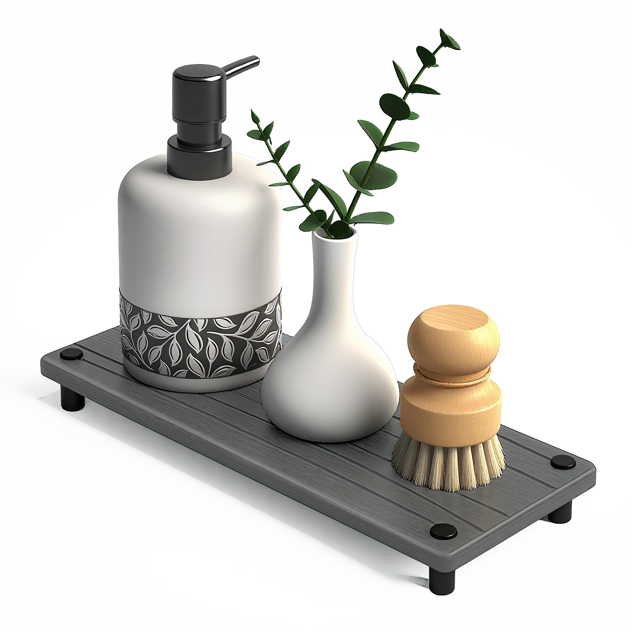 Photo 1 of Quick Dry Sink Caddy Kitchen Sink Organizer, Water Absorbing Stone Tray for Sink, Stone Drying Tray, Diatomite Faucet Mat & Protector, Dispenser Sponge Holder, Stone Soap Tray for Bathroom Counter