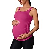 ATTRACO Maternity Tank Tops Seamless Side Ruche Sleeveless Pregnancy Basic Shirt with Built in Bra