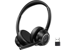 Gixxted Bluetooth Headset, Wireless Headset with Noise Cancelling Microphone for Work, On Ear Headphones with USB Dongle and Mute Mic for Computer, Office Headset for Work, Call Center
