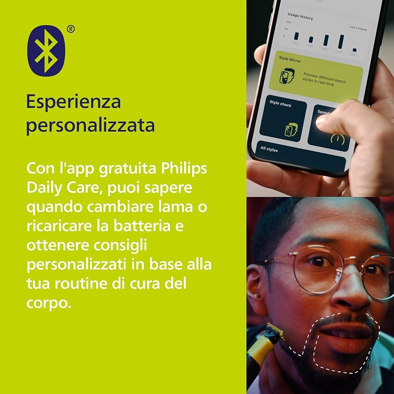 OneBlade 360 Face + Body, Autentico regolabarba elettrico, rasoio e spazzola con tecnologia a 360, 1x lame 360, 1x pettine regolabile 5 in 1, 1x kit per il corpo, (modello QP4631/30)