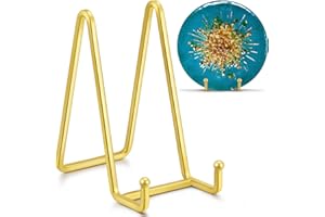 IPAME 6 Inch Metal Square Wire Plate Stands for Display - Gold 2 Pack Holder Stand + Picture Frame Easel for Book, Decorative Plaque, Photo, Platter