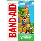 BAND-AID Brand Adhesive Bandages, Minecraft, Assorted Sizes, 20 Count | Fun Decorative Bandages featuring Minecraft Designs for Kids, Sterile First Aid Wound Care for Minor Cuts &amp; Scrapes
