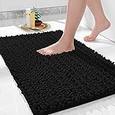 Yimobra Large Bathroom Rugs Non Slip Washable 36x24 Inch - Ultra Soft Absorbent Chenille Bath Mat, Quick Dry Shaggy Floor Carpet for Tub Shower, Black Home Decor Accessories