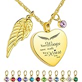 Dletay Heart Urn Necklace for Ashes with 12 Birthstones Cremation Jewelry for Ashes -Your Wings Were Ready My Heart Was Not