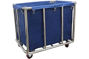 FRIDES Commercial Laundry Cart on Wheels, 11.35 Bushels Large Laundry Roller with Removable Waterproof Canvas Lined Basket, Heavy Duty Stainless Steel Laundry Basket for Hotels and Hospitals