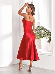 Women's Spaghetti Strap Midi Satin Silk Dresses
