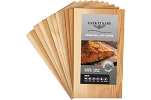 LANGXINESE Bigger 12 PK, Cedar Planks For Grilling Salmon,11"x 5.5" Better Smoking, Add Best Smoky Flavor To Salmon, Veggies, Restaurant Quantity Plus 1 Bag Hickory Smoking Chips+ 1Bag Fire Starter Fiber,