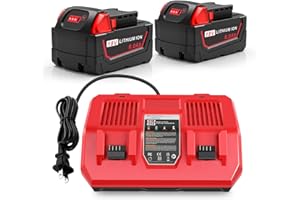 DJSANU 2Pc 6.0Ah 18V for Milwaukee M-18 Battery WK18 N18-N14 Charger Compatible for Milwaukee 18v Battery and Charger Combo Fast Charging for 48-11-1850 48-11-1860 48-11-1820 48-11-1840 48-11-1830 48-11-1870