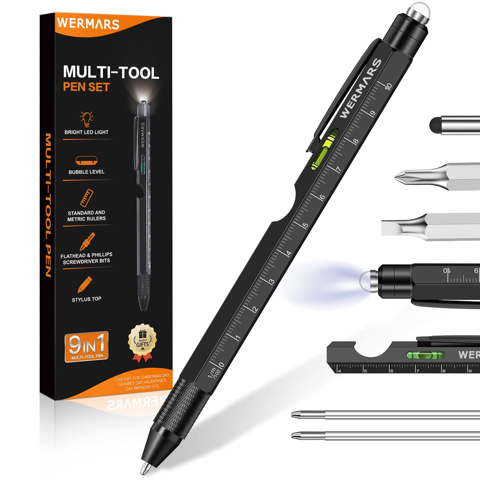 Stocking Stuffers for Men Gifts,Gifts for Men, 9 in 1 Multitool Pen, Christmas Gadgets Gifts for Dad from Kids, Birthday Gift for Him,Gifts for Adults Husband, Boyfriend, Grandpa (Black)