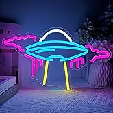 JanHune UFO Neon Sign Alien Spaceship LED Neon Lights Dimmable Space Neon Signs for Wall UFO Neon Light up Sign for Bedroom Kids Space Game Room Neon Wall Signs Decor