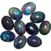 AURA GEMS Natural Black Opal Oval Shape-Ethiopian Opal Gemstone Wholesale Lot-Healing Crystals-DIY Jewelry Making Bulk Gemstone Deal (2 Piece Pack Of, Oval Cabochon, 8x6x4mm)