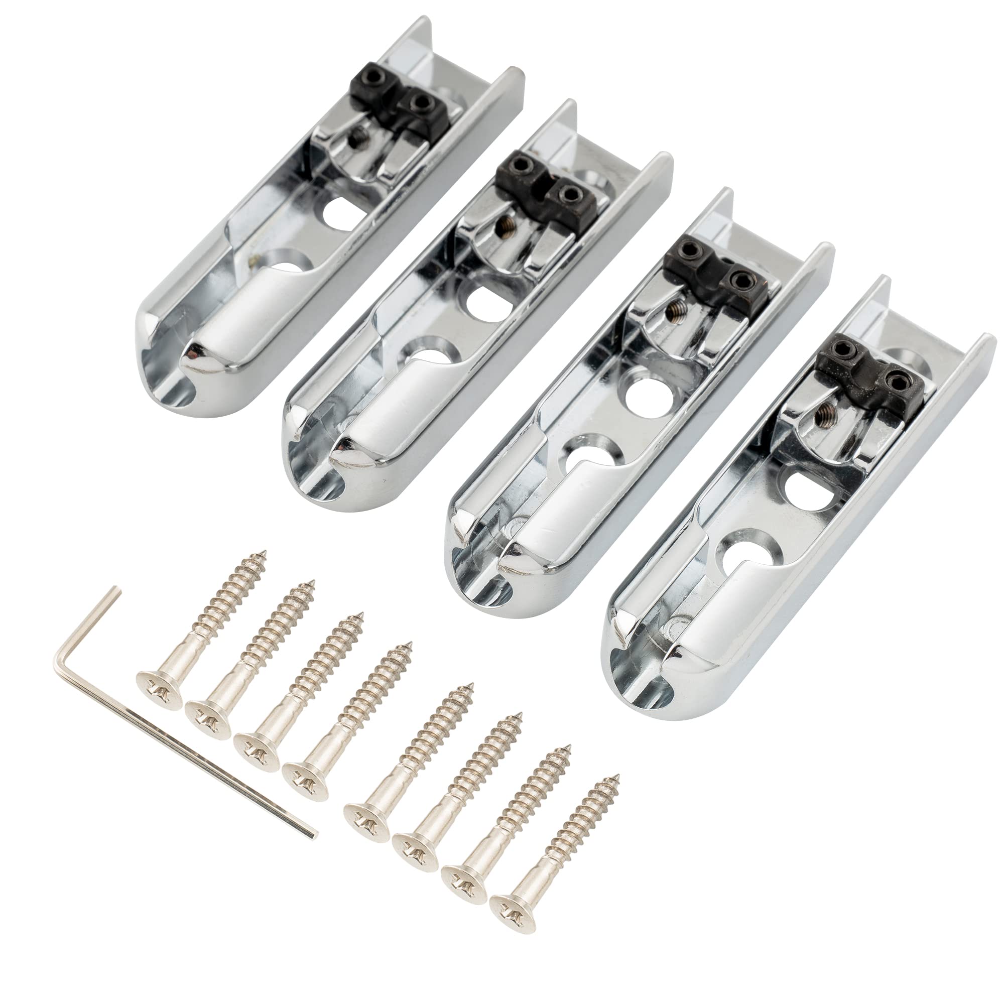 Musiclily Pro 15.5mm Individual Bass Bridge Single String Lock-Down Bass Bridge for 4-String Electric Bass, Chrome (Set of 4)