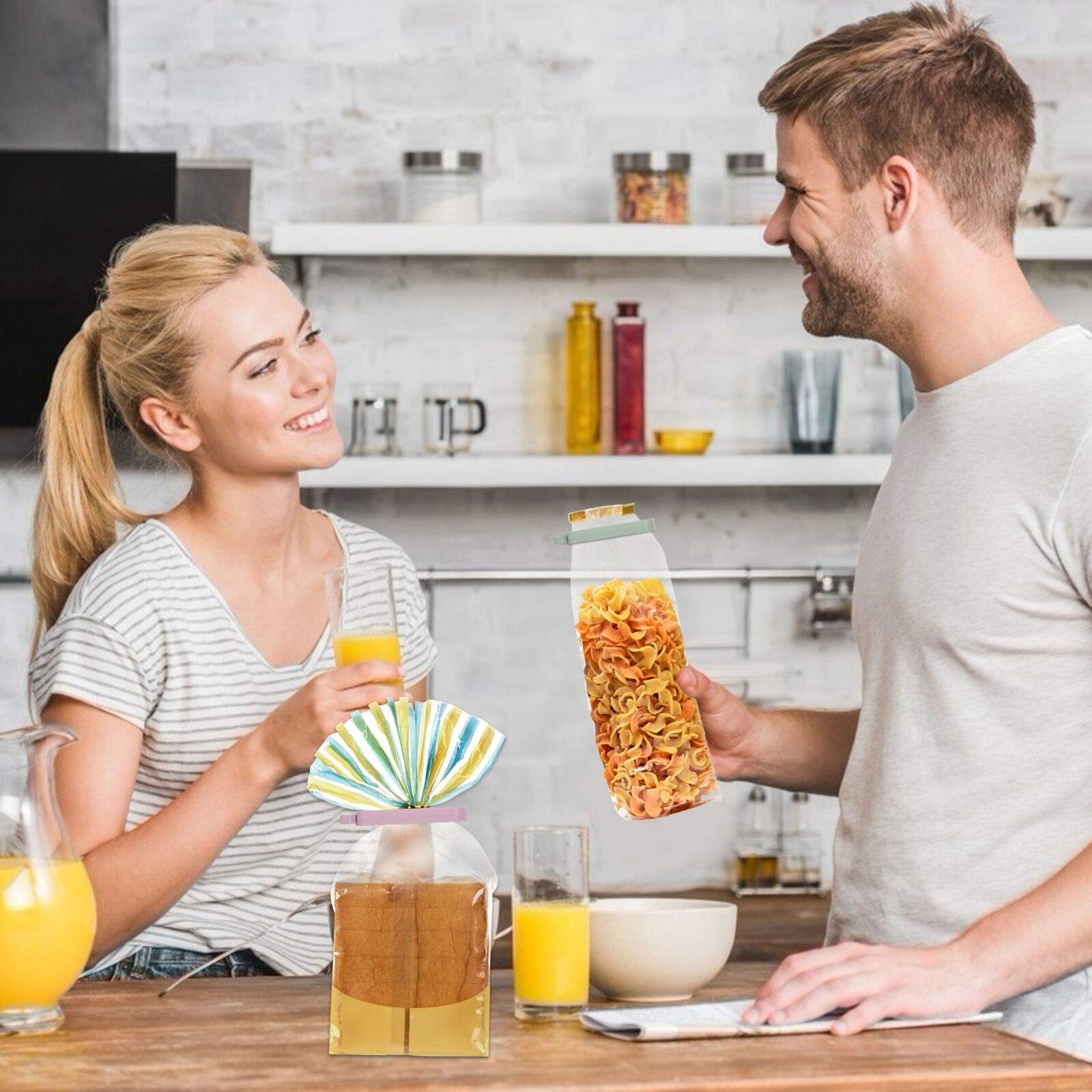 Matogle 48 Stücken Verschlussklammern Verschlussclips Beutelverschluß Klemmen Verschluss für Lebensmittel und Snacks, aus Kunststoff und luftdicht, in 3 Größen(Grün, Grau, Pink)