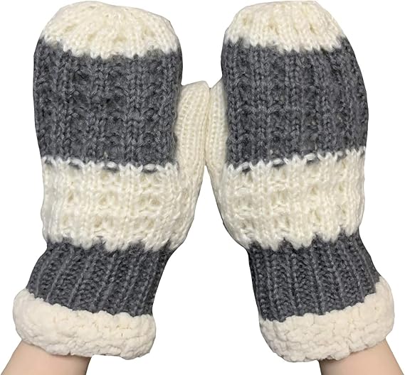 Amazon Adossy 手袋 ミトン レディース ミトンカバー ミトン手袋 暖かい 防寒 ニット シンプル ボーダー グレー 手袋 通販