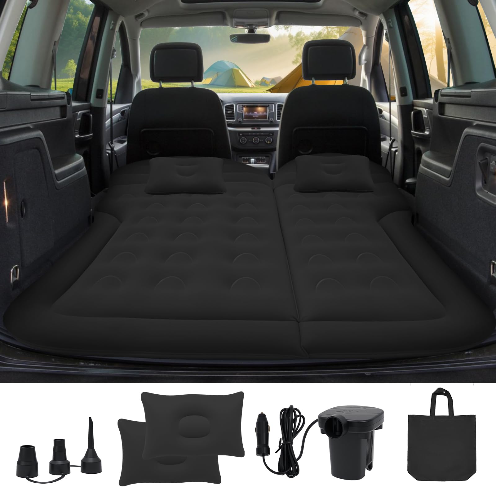 Photo 1 of Howduoyu SUV Air Mattress for Camping, Air Mattress for Car Compatible with SUV, Camping Bed with Pump, Inflatable Sleeping Pad for Car Backseat, Truck Travel Bed for Road Trip (Black)