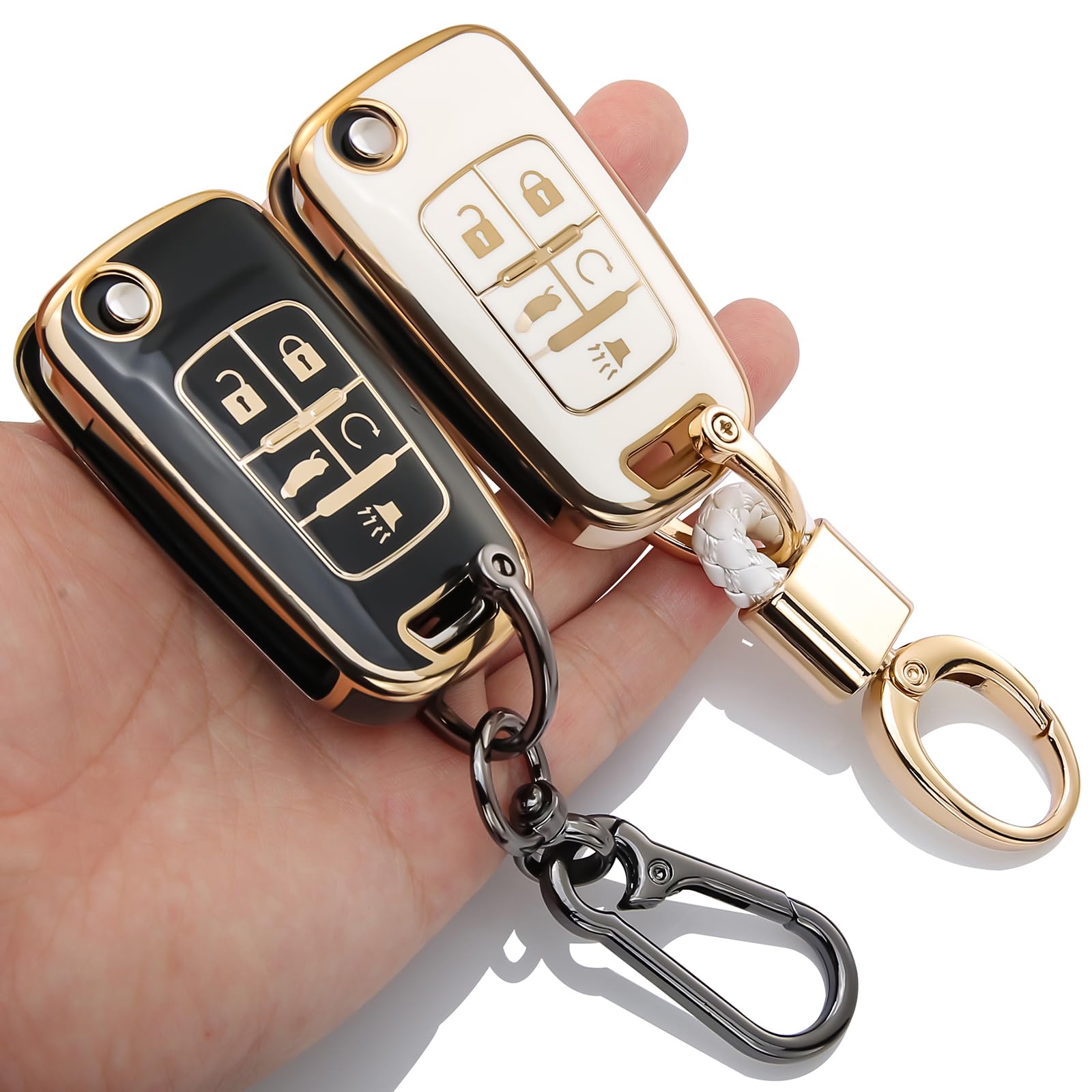 Photo 1 of *2 pack* HOUTIAN 2-Pack for Chevy Key Fob Cover with Keychain, Compatible with Cruze Malibu 5-Button Flipkey TPU Case