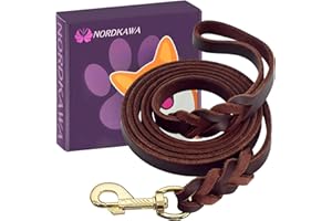 NORDKAWA Leather Dog Leash, 5ft/6ft/8ft Braided Leather Leash for Dogs, Heavy Duty Dog Leashes with Rotating Clasp, Soft and Durable Leather Dog Training Leash for Large Medium Small Dogs (Brown, 5Ft x 1/2")