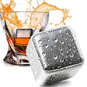 N/X Whiskey Stones Stainless Steel Ice Cubes Reusable, 8 Pack Chilling Whiskey Rocks for Drinks with Tongs & Freezer Storage Tray for Whiskey Wine Beverage, Gift Sets for Men