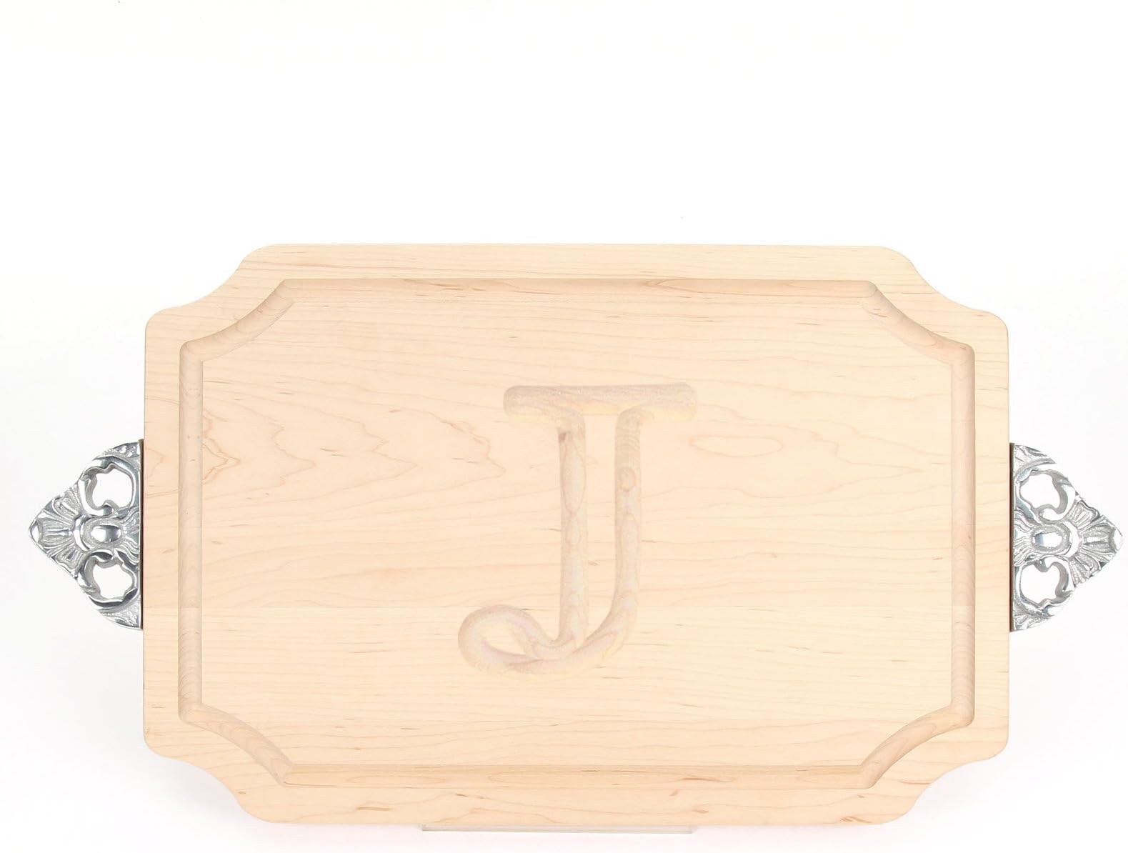 BigWood Boards Cutting Board with Handle, Personalized Cutting Board, Large Cheese Board, Maple Wood Serving Tray with Handle, "J"