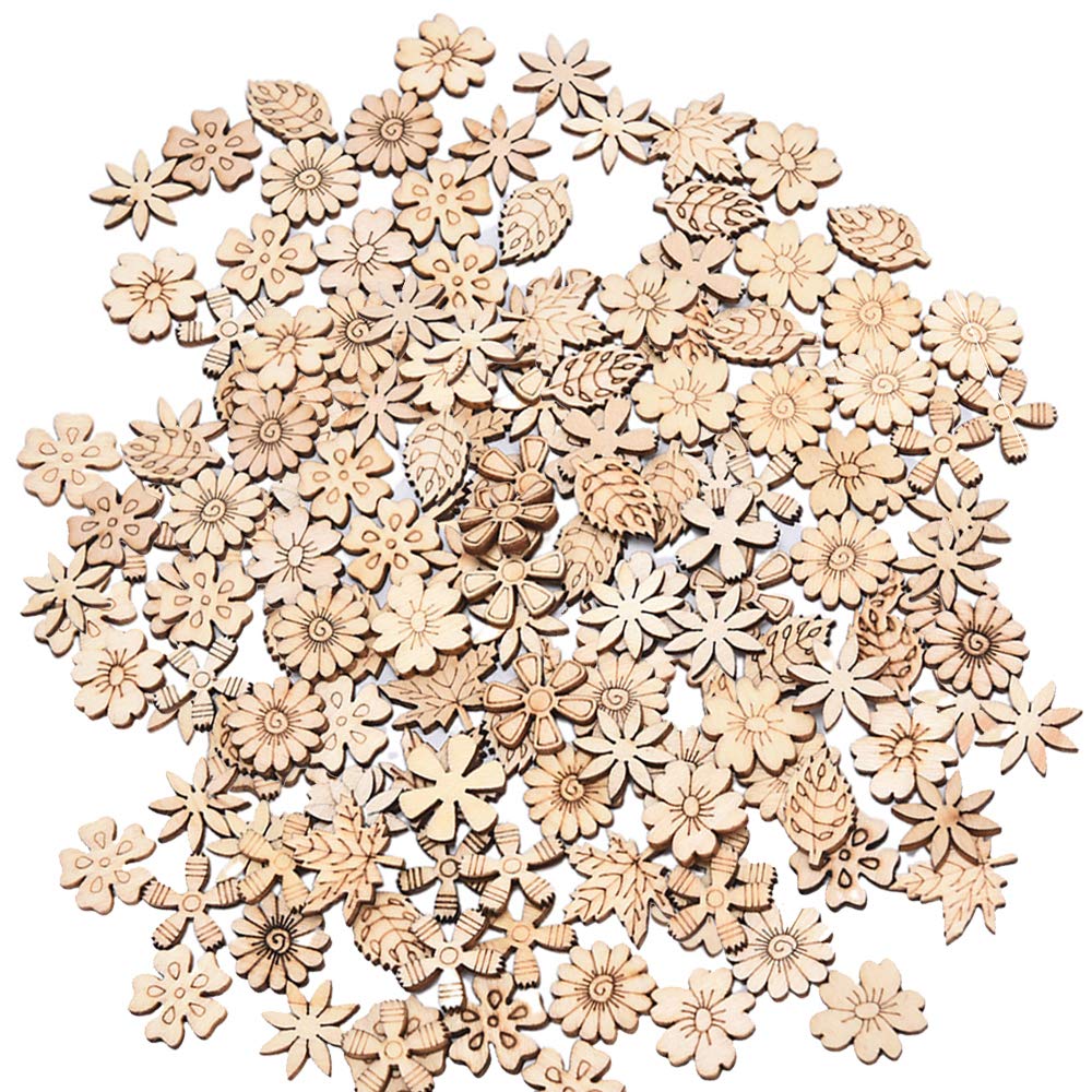 Ziyero Wooden Flower Leaf Embellishments Mini DIY Wood Flower Slices Suitable for Wedding Decorations, Christmas Tree Decorations, Handicrafts, Scrapbooks, Personalized Projects Etc (200 Pieces)