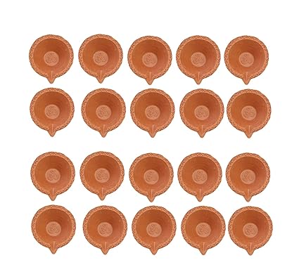 Diwali Clay/MITTI/Terracotta OM Printed Designer Diya Pack of 20 by Zealous Arts(AVL in Packs of 20,50 & 100)