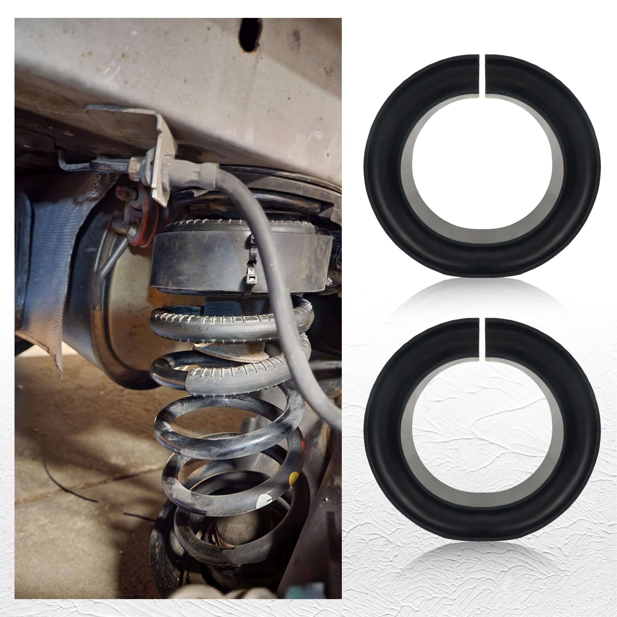 Photo 1 of 2PCS Coil Spring Spacer for 5-5.5 Inch Car Enhance Spring Rate,Heavy-Duty Coil Spring Booster of Vibration Damping Thick Rubber Washers,Universal Coil Spring Spacers for Car Accessories