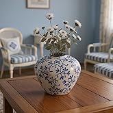 Yokiiimakiii Blue and White Ceramic Vintage Vase, 7.7 inch Chinoiserie Antique Style, Ice Crackle Flower Decorative Porcelain for Centerpieces, Living Room, Mantle, Table Shelf, French Country Decor