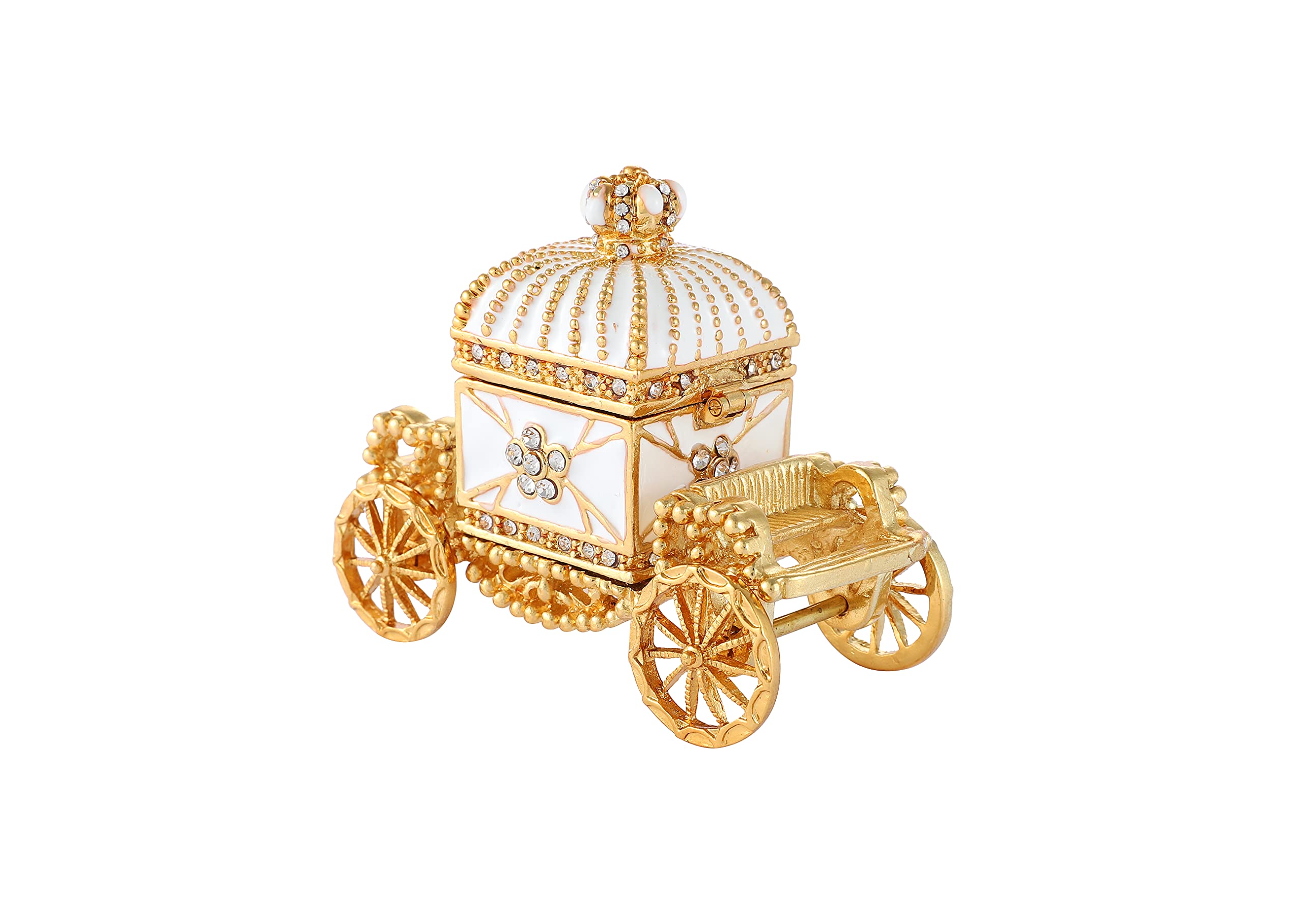 QIFU Vintage White Royal Carriage Style Enameled Trinket Box Hinged, Unique Gift for Family