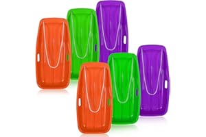 JERIFY 6 Pcs 35 in Plastic Snow Sled for Kids Adults Toboggan Winter Snow Sled with Pull Rope and Handles Downhill Sprinter for Kids Baby Sand Board Sleigh
