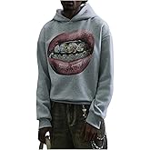 BEAUDRM Men's Lip Graphic Hoodie Y2k Long Sleeve Hooded Sweatshirt Pullover Tops Streetwear