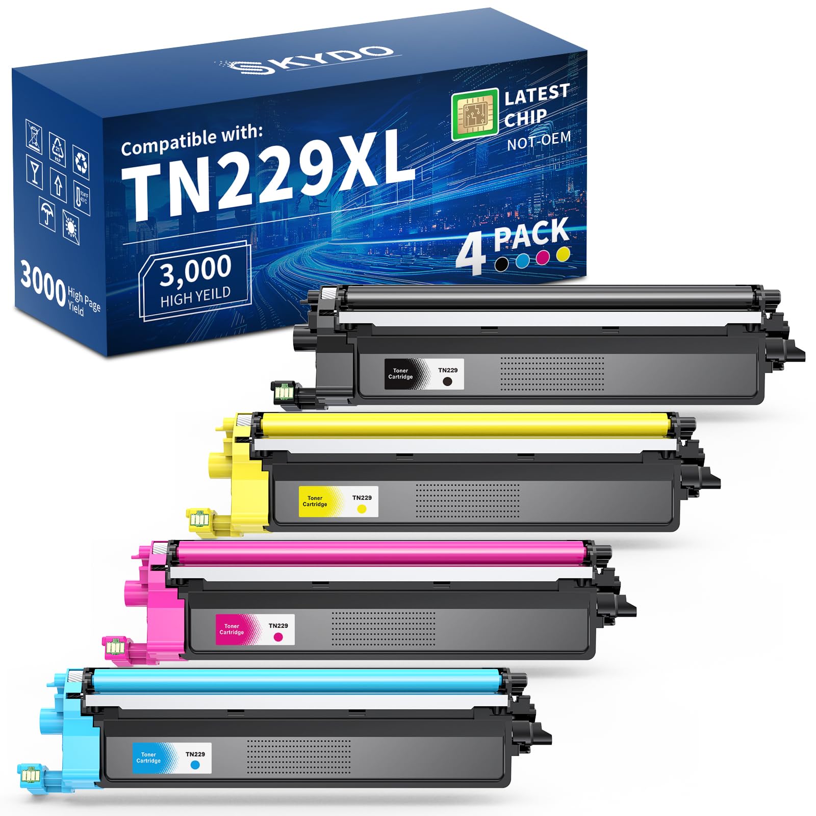 Photo 1 of TN229XL Compatible Toner Cartridges Replacement for Brother TN229 TN229XL TN-229XL TN229 XL Work for MFC-L3780CDW MFC-L3720CDW HL-L3280CDW HL-L3220CDW HL-L3300CDW Printer (TN229XLBK/C/M/Y,4 Pack)