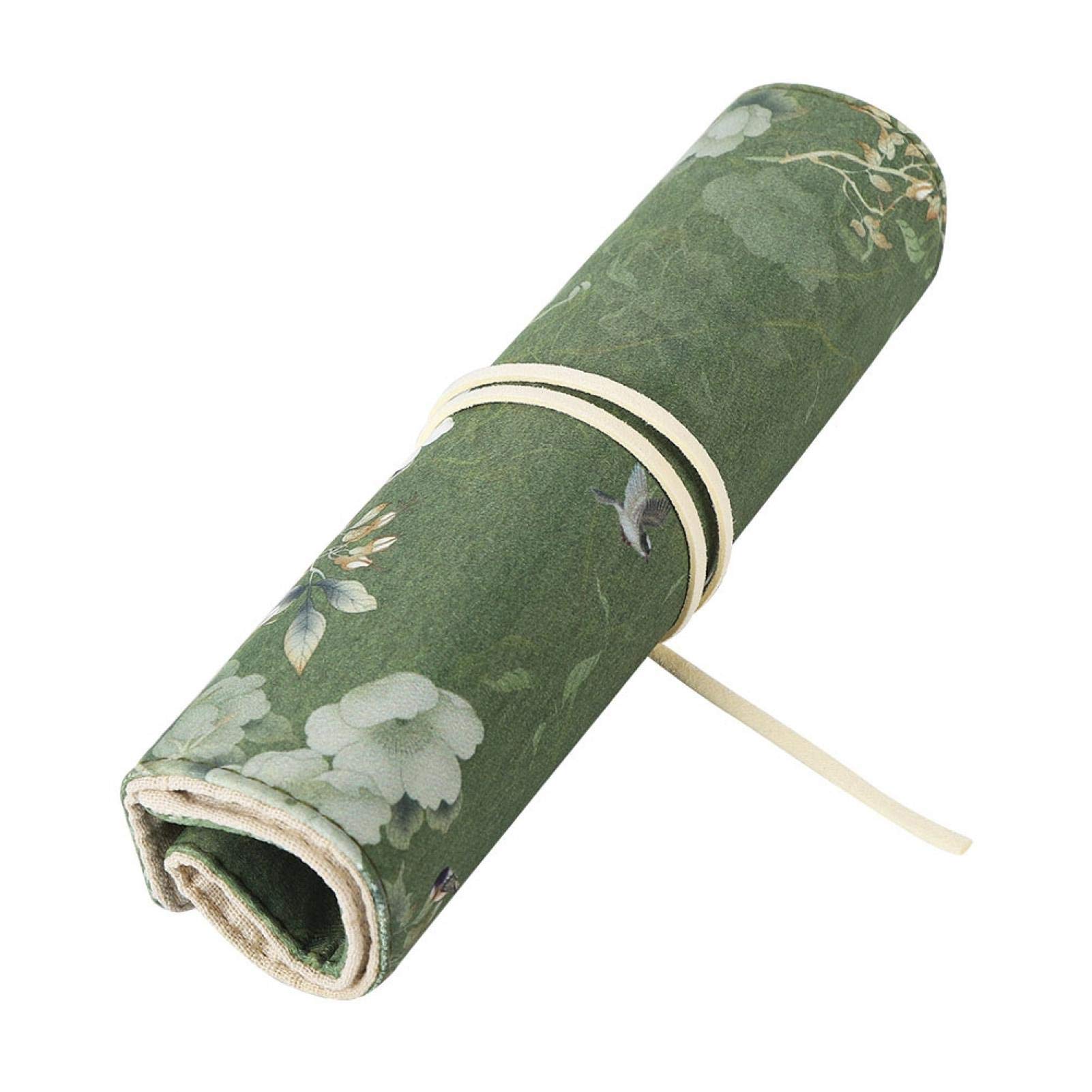 Canvas Pencil Roll Wrap, Handmade Portable Roll-Up Canvas Pencil Wrap for Artists, Sketchers and Children(Green)