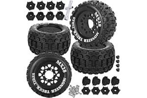 RCYouHott RC MX28 2.8" Truck Tires Wheel for 1/10 Big Rock Granite Vortek 3s/Stampede Rustler RC Car,RC Wheels Tires w/12mm/14mm Replaceable Hex.Black(4PCS)