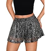 Kaei&Shi Sparkly Flowy Skorts,Glitter Sequin Micro Shorts for Women Going Out,Disco Party Festival Concert Vegas Outfits