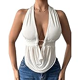 Y2k Sexy Halter Going Out Top for Women Open Back Deep V Neck Sleeveless Tank Crop Tops Slim Fit Party Camisole