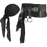 Pirate Costume Accessories Bandana Renaissance Belt Pouch for Cosplay | Includes Head Scarf Waist Sash, Medieval Waist Bag, Skirt Hike & Coin Pouch for Women Men Fantasy, Ren Faire