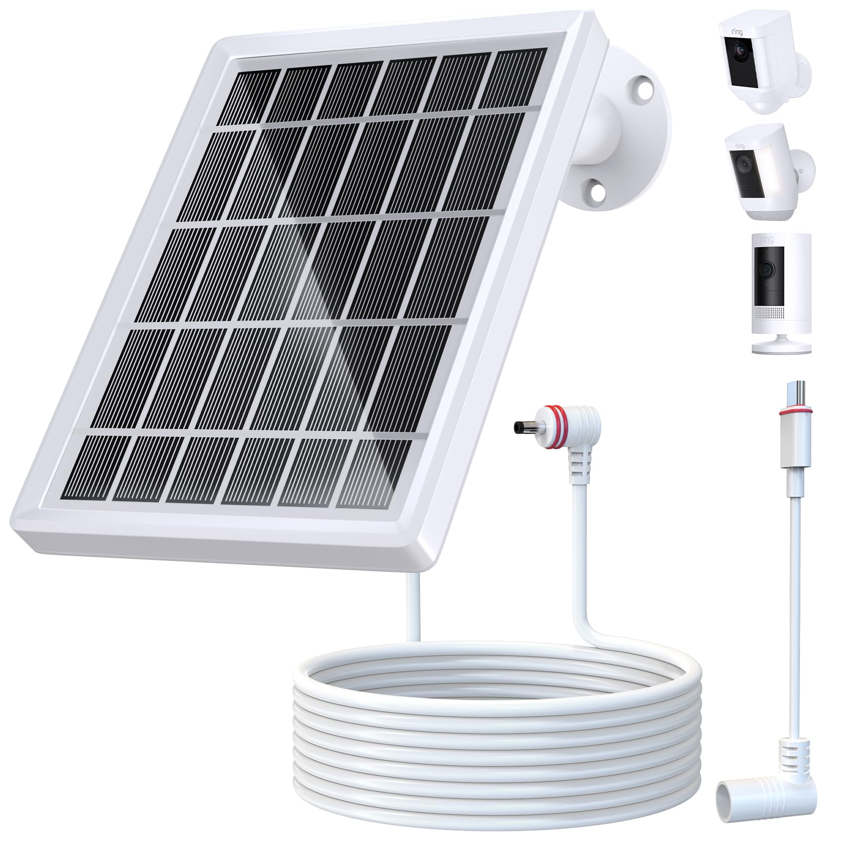 Photo 1 of Solar Panel for Ring Camera, Solar Panel for Ring Spotlight Cam Plus/Pro/Battery and Ring Stick Up Cam Battery, 6V 3W Solar Panel with 13.1Ft Fast Charging Cable, USB-C and DC3.5mm Ports