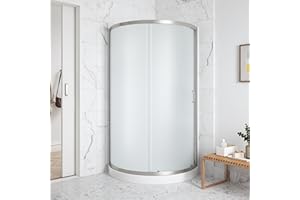 OVE Decors Breeze 34 in. Corner Shower Sliding Door, With Included Base, Frosted Glass and Satin Nickel Finish