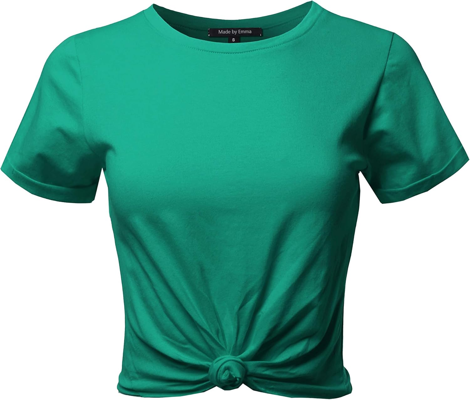 Made by Emma Women's Casual Basic Solid Front Knot Ties Ribbed Crop Tank Top