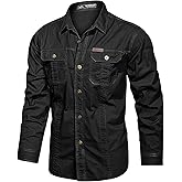 Eisctnd Men's Long Sleeve Work Shirt, Utility Cotton Button Down Cargo Shirts with Pockets for Casual Outdoor Safari