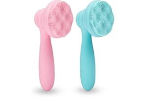 MTBOI 2 PC Silicone Facial Cleansing Brush Facial Scrubber Manual Exfoliating Facial Brush Face Cleanser Face Exfoliator Ultrafine Bristles for Sensitive Skin Easy to Clean Lather Well(Pink&Green)