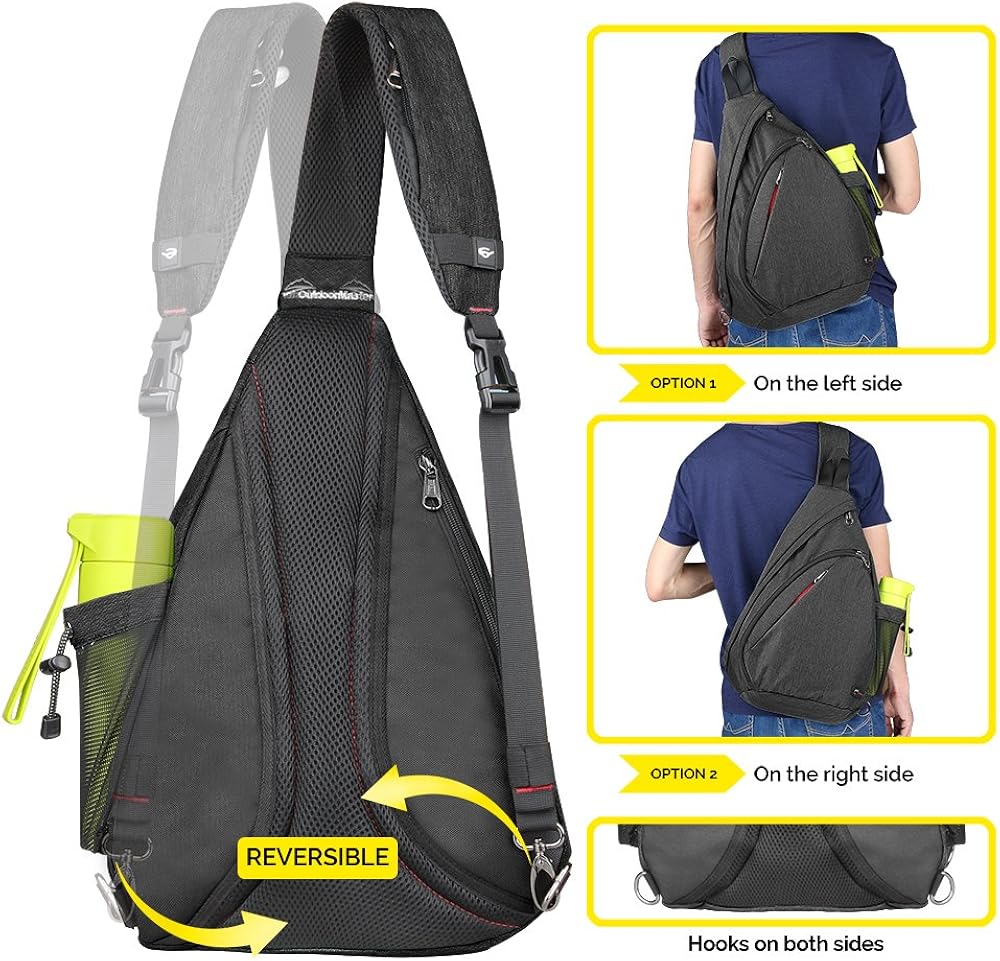 OutdoorMaster Sling Bag - Crossbody Shoulder Chest Urben/Outdoor/Travel Backpack for Women & Men (Black) : Clothing