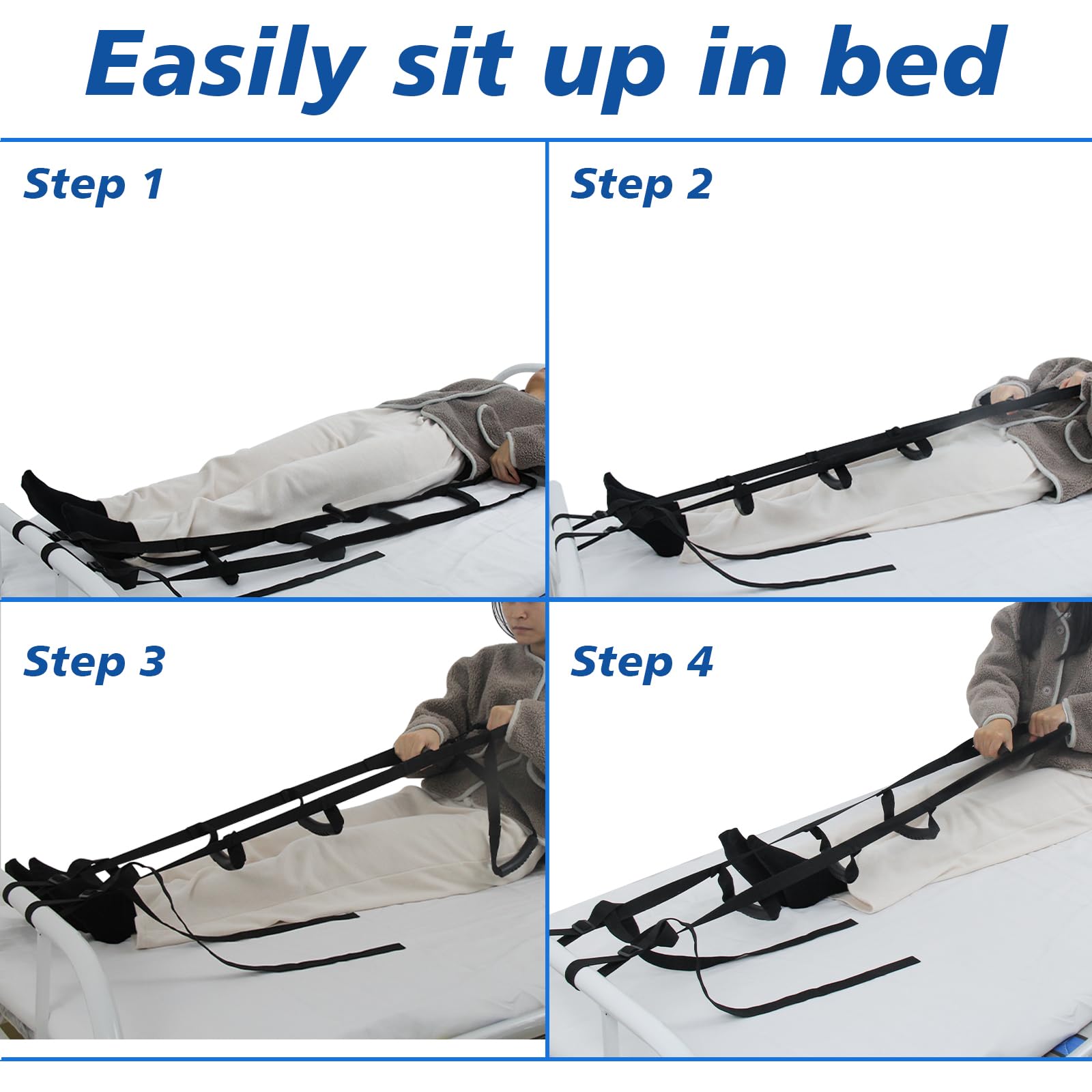 KkaFFe Bed Ladder Assist Pull Up Sit Up with 6 Handles, Adjustable Rope Bed Ladder Strap, Bed Rope Ladder Helper for Seniors, Pregnant, Handicap, Injury