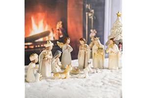 Ovewios Small Nativity Set Figurines, Resin Mini Nativity Scene for Christmas Indoor, Holy Family Statue Figurines Christmas Decorations for Tabletop Holidays Home Decor, 11PCS