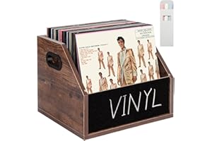 EAROND Vinyl Record Storage Holder,Record Album Storage Crate Wooden Record Holder,Album Storage for Vinyl Records with Handles,Blackboard,Colored Chalk, Storage Box for Vinyl Records,Books, Files and Toys